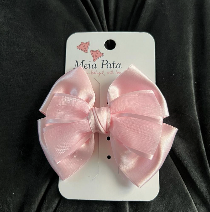 Meia Pata BABY PINK Double Satin & Organza Hair Clip Bow