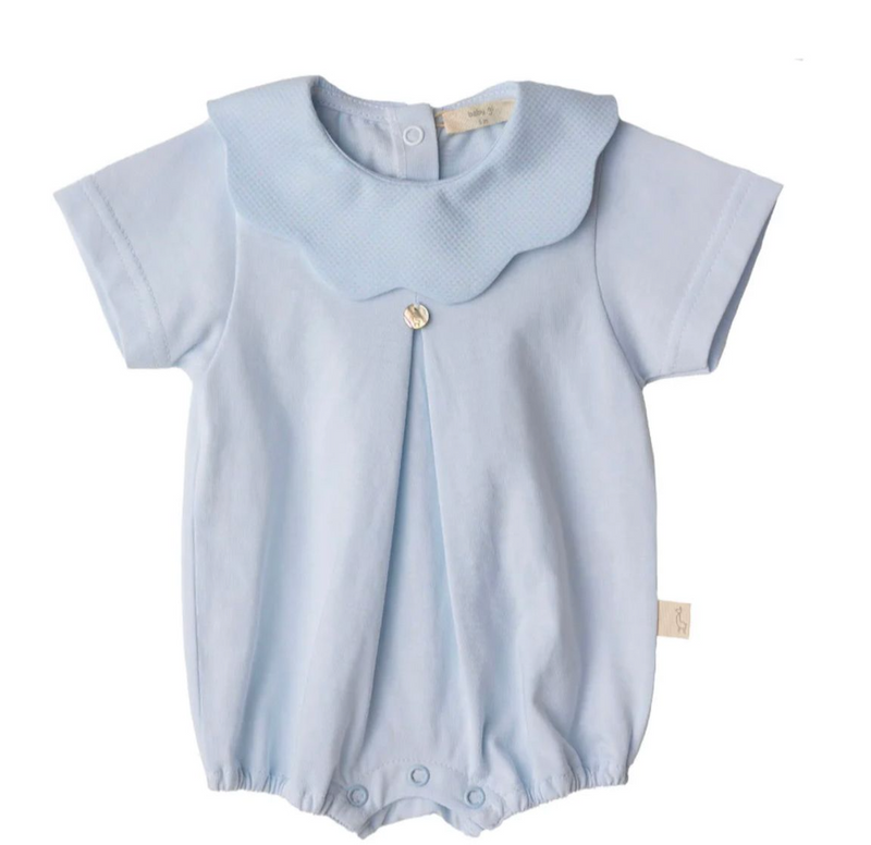 Baby Gi Pale Blue Cotton Scallop Pique Romper