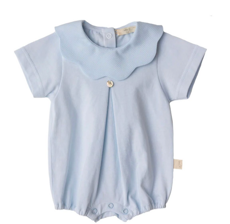 SS24 Baby Gi Pale Blue Cotton Scallop Pique Romper