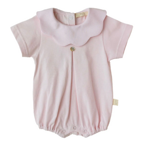 Baby Gi Pale Pink Cotton Scallop Pique Romper