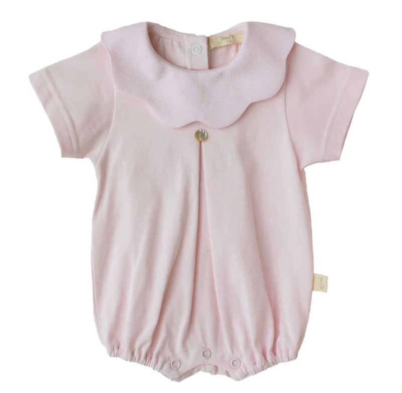 SS24 Baby Gi Pale Pink Cotton Scallop Pique Romper