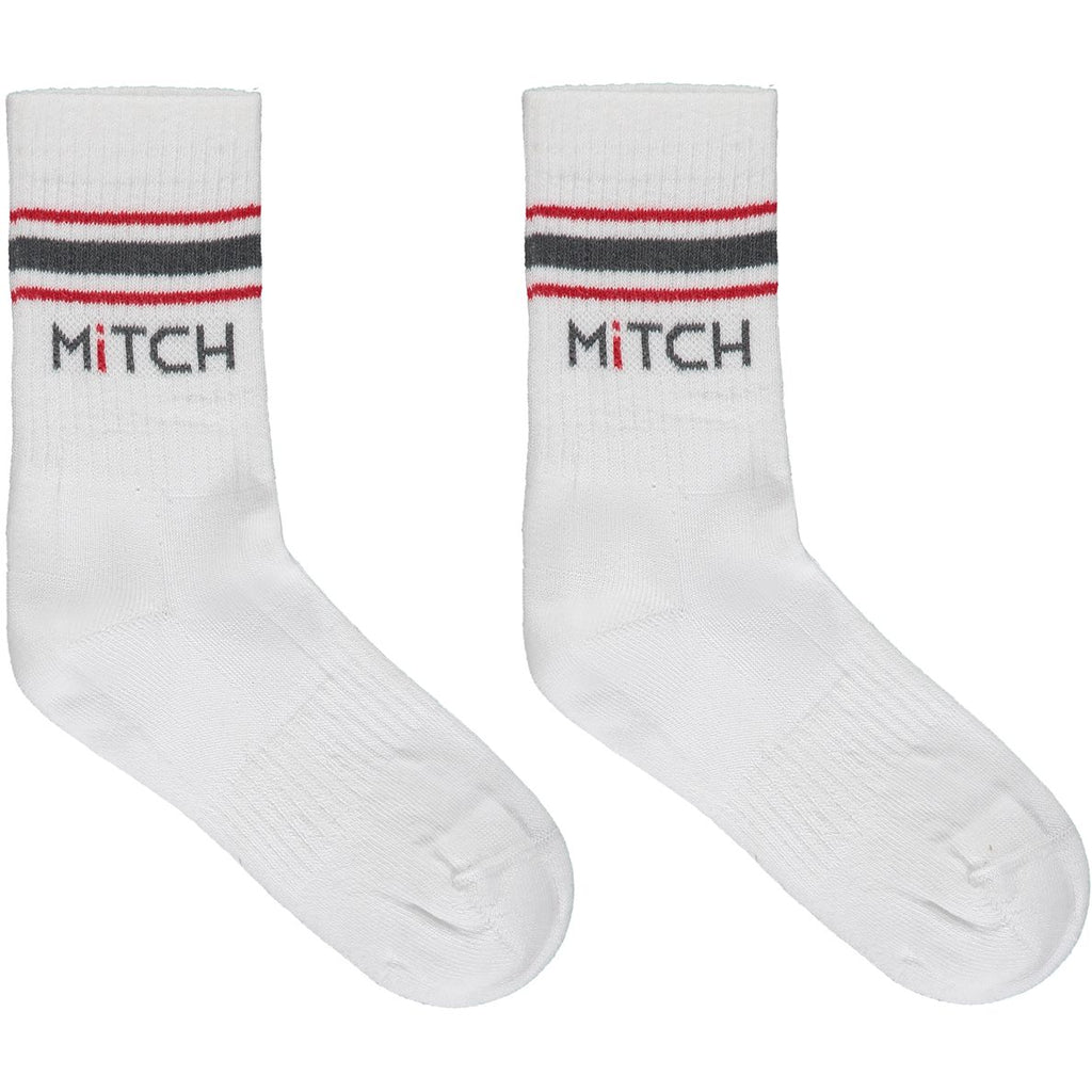 SS23 MiTCH GIRONA Bright White Grey & Red Striped Sports Socks