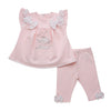 SS23 Little A GISELE Pale Pink Rose Bow Logo Frill Leggings Set