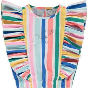 SS23 ADee ULLA Bright White Multicoloured Stripe Frill Shorts Set