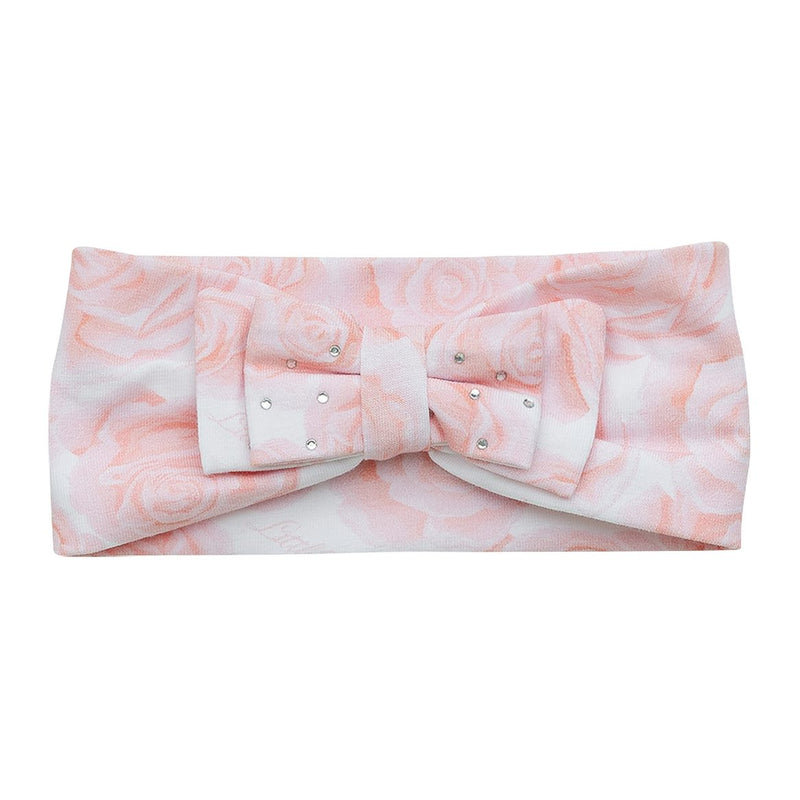 SS23 Little A GIOVANNA Bright White & Pink Rose Print Bow Headband
