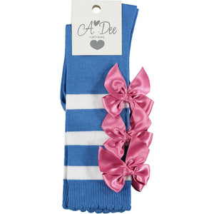 SS23 ADee WINSLOW Bright Blue White & Pink Bow Striped Knee High Socks