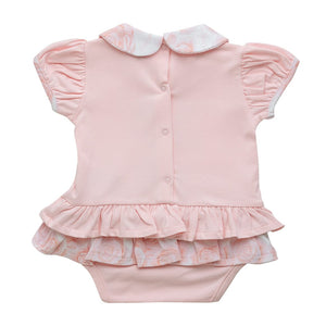 SS23 Little A GIGI Pale Pink & White Rose Bow Frill Romper