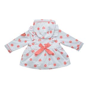 SS23 Little A HARPER Bright White & Coral Polka Dot Bow Frill Jacket / Coat