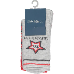 SS23 Mitch & Son LUTHER Grey Red & White Striped Logo Star Patterned Two Pack of Socks