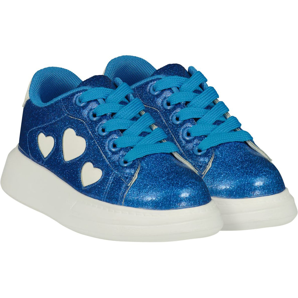 SS23 ADee QUEENY Bright Blue & White Chunky Heart Trainers