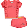 SS23 ADee UMME Bright Coral Stripe Frill Sweatshirt & Shorts Set