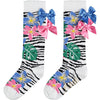 SS23 ADee WES Bright White Multicoloured Floral Bow Zebra Print Knee High Socks