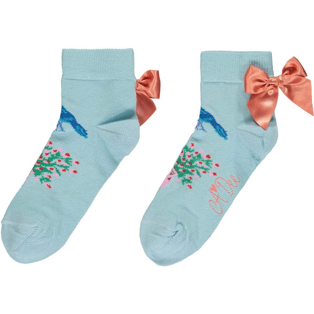 SS23 ADee UMANZA Aqua Multicoloured Floral Island Bow Ankle Socks