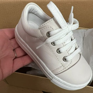 Beige clearance leather trainers