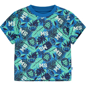 SS23 Mitch & Son KENDRICK Bright Blue Green & White Lion Logo Patterned Shorts Set