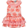 SS23 ADee YANISHA Bright Coral & White Rose Print Bow Checked Frill Dress