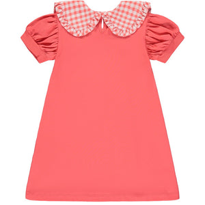 SS23 ADee YSABELLA Bright Coral & White Cake Party Checked Collar Dress