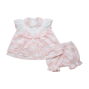 SS23 Little A GABBY Bright White & Pink Rose Bow Frill Shorts Set