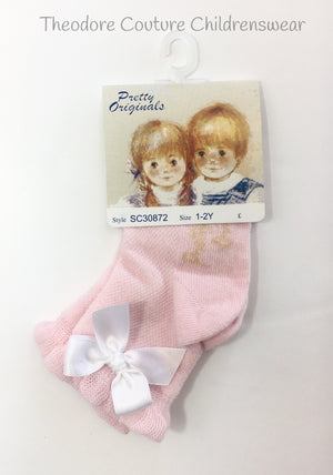 Pretty Originals Pink Socks With White Bow Ankle Socks