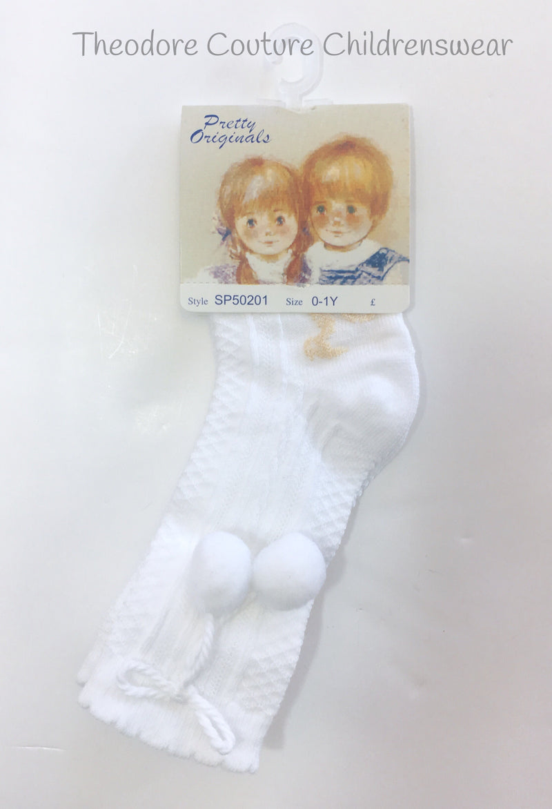 Pretty Originals White Pom Pom Knee Socks