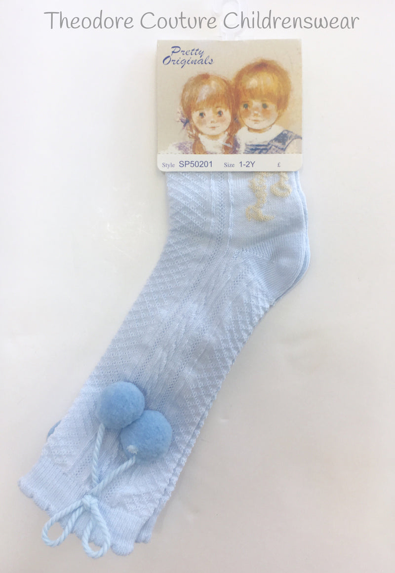 Pretty Originals Pale Blue Pom Pom Knee Socks