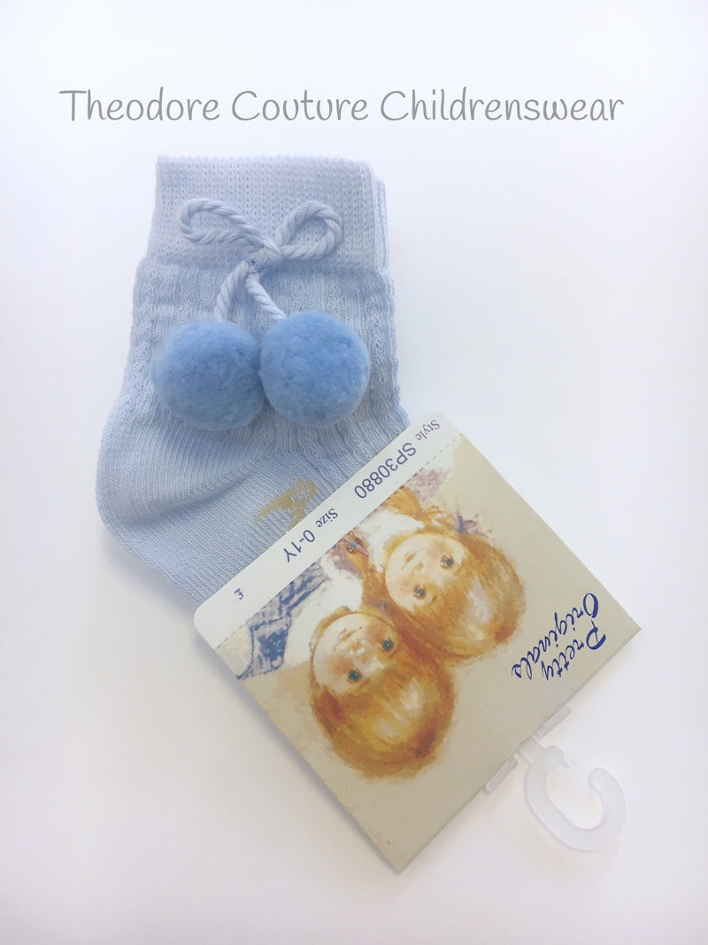 Pretty Originals Pale Blue Double Pom Pom Ankle Socks