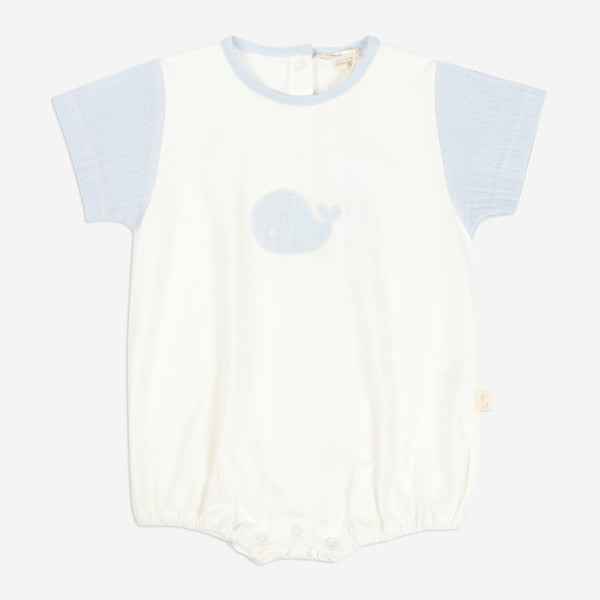 SS24 Baby Gi Pale Blue & Ivory Cotton Sea Whale Romper