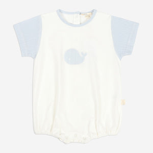 Baby Gi Pale Blue & Ivory Cotton Sea Whale Romper