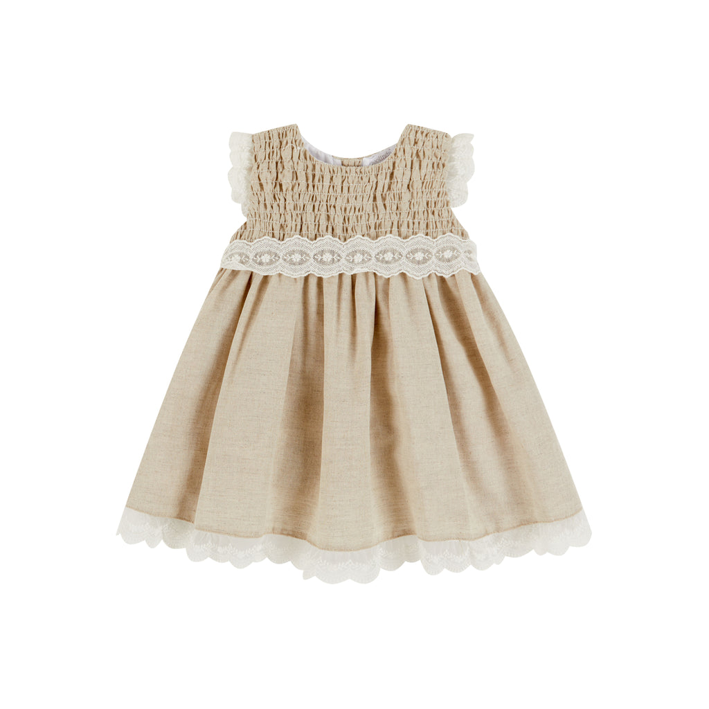 SS23 Deolinda Beige & White Lace Frill Dress