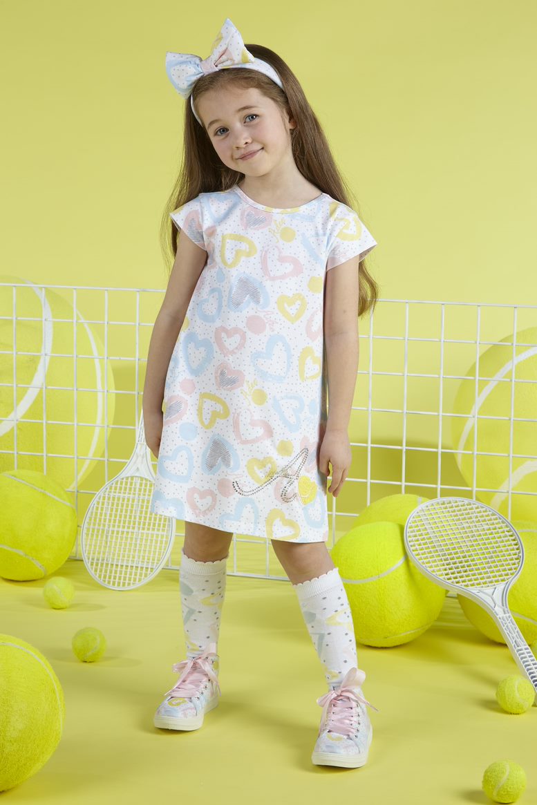 SS23 ADee VALERIE Bright White Pink Yellow & Blue Hearts Dress