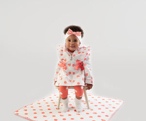 SS23 Little A HARPER Bright White & Coral Polka Dot Bow Frill Jacket / Coat