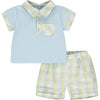 SS23 Mitch & Son Mini MADDOX Sky Blue & Yellow Check Polo & Shorts Set