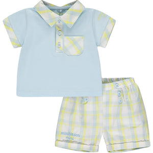 SS23 Mitch & Son Mini MADDOX Sky Blue & Yellow Check Polo & Shorts Set