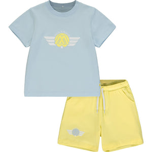 SS23 Mitch & Son JET Sky Blue Yellow & White Logo Shorts Set