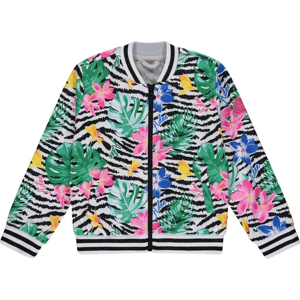 SS23 ADee WILLOW Bright White Multicoloured Floral Zebra Print Bomber Jacket