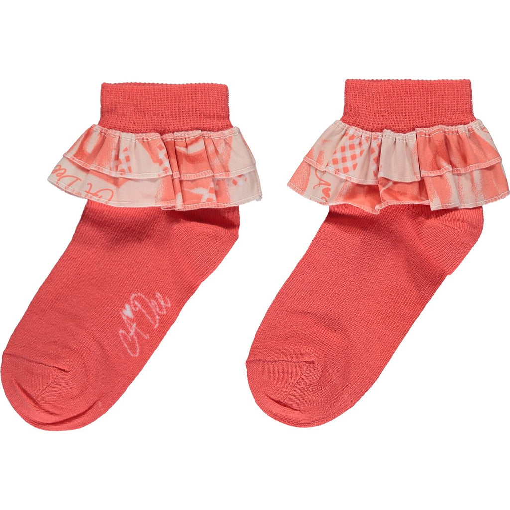 SS23 ADee YUMI Bright Coral Rose Print Ankle Socks